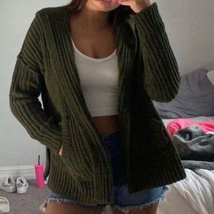 green open front sweater!